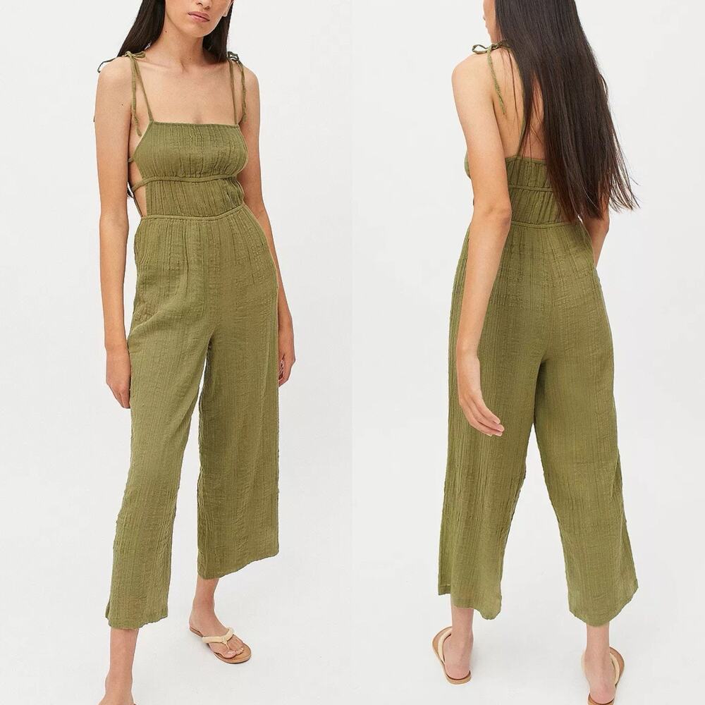 Urban Outfitters Mono UO Green Courtney Tie Shoulder Jumpsuit Sz Large
